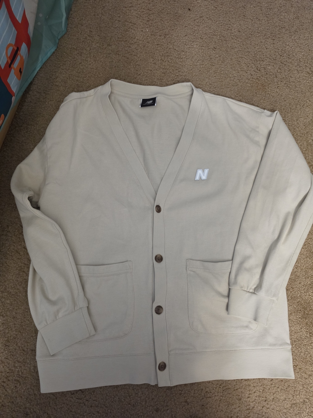 New Balance Unisex Lose Fit Cream Button-Up Cardigan Sweater